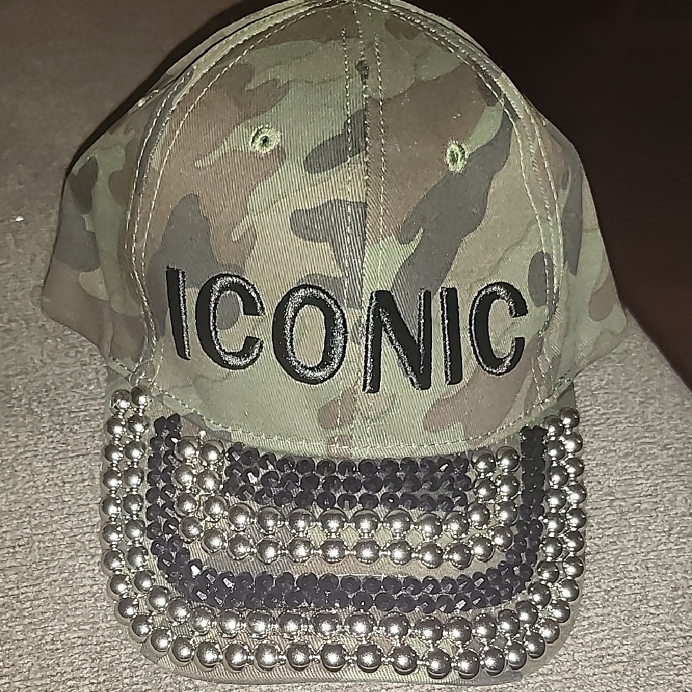 Ashley Stewart Camouflage Iconic Hat with Beaded Details